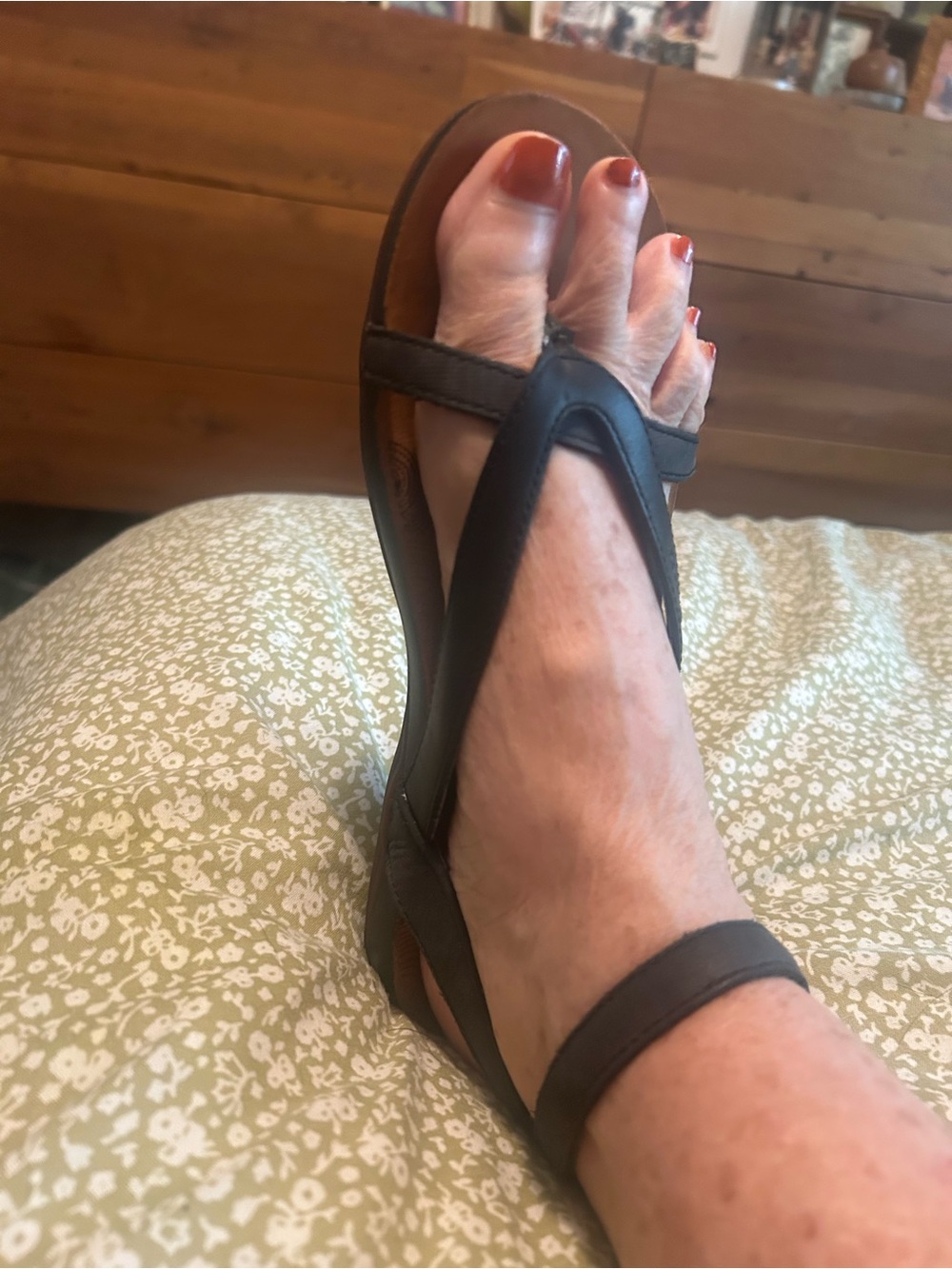 Chaco Black T-Strap Women’s Sandal with Brown Footbed